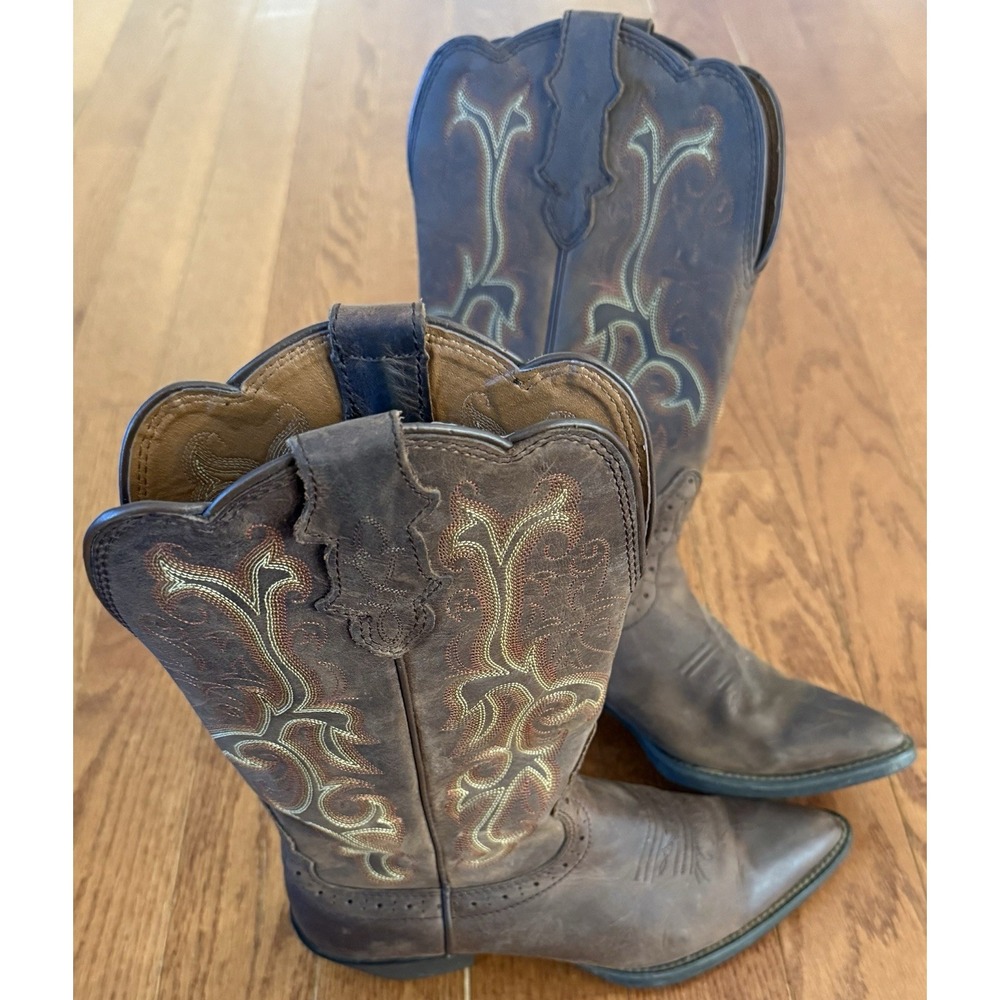 Justin Cowgirl Boots Size 7 B Western Pointed Toe Leather Rodeo Country